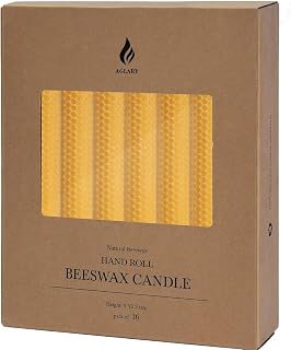 16PCS 9" Hand-Rolled Beeswax Taper Candles Raw, 100% Pure Natural Beeswax Candles for Home Decor, Yoga & Meditation (Unscented)