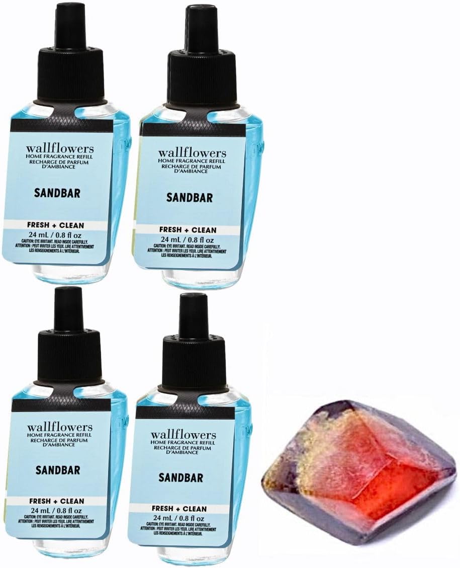 Sandbar - White Barn - Bath/Body Work - 4 Pack Wallflowers Home Fragrance Refills 0.8 fl oz / 24 mL and Stone Soap Natural (Packaging May Vary)