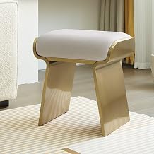 homary Modern Vanity Stool with Leath-aire Upholstery & Gold Stainless Steel Frame Breathable Backless Makeup Chair with High-Resilient Foam Cushion Elegant Ottoman for Bedroom, Dressing Table