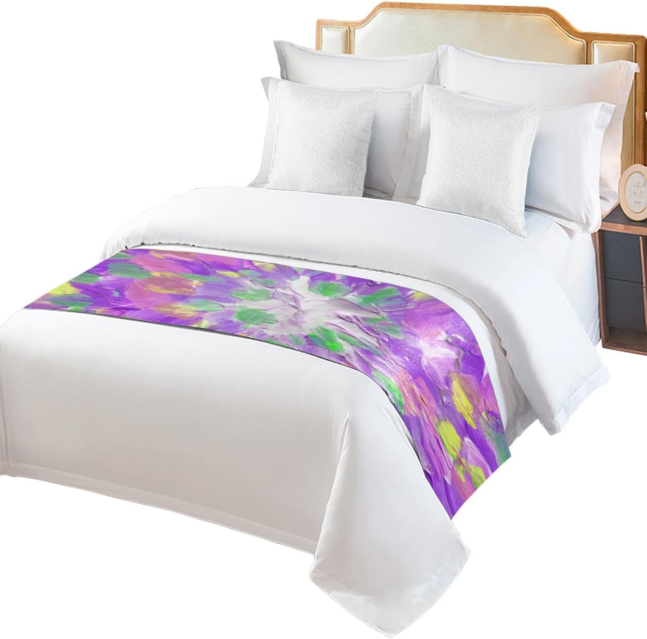 Bed Runner Scarf, Abstract Art Oil Painting Watercolor Purple Ombre King Bed Bedding Scarves Cover Decorative Bed Scarf for Home Hotel Guesthouse Bedroom Wedding Room Guestrooms 71"x20"
