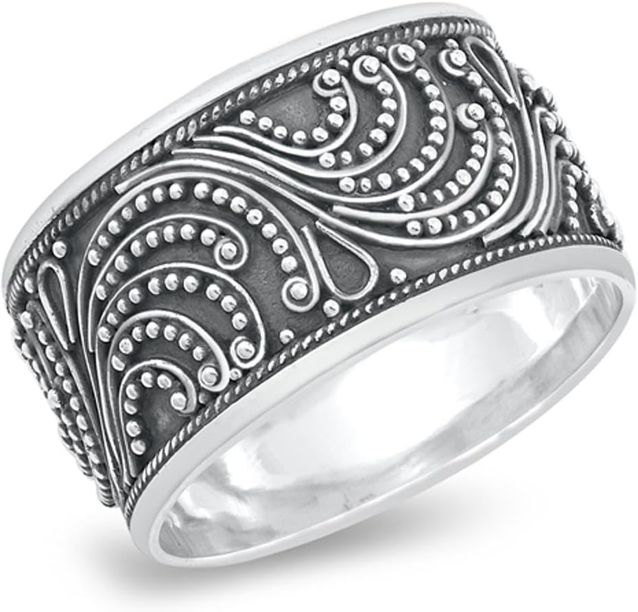 Bali Filigree Oxidized Unique Thumb Ring New 925 Sterling Silver Band Sizes 5-12