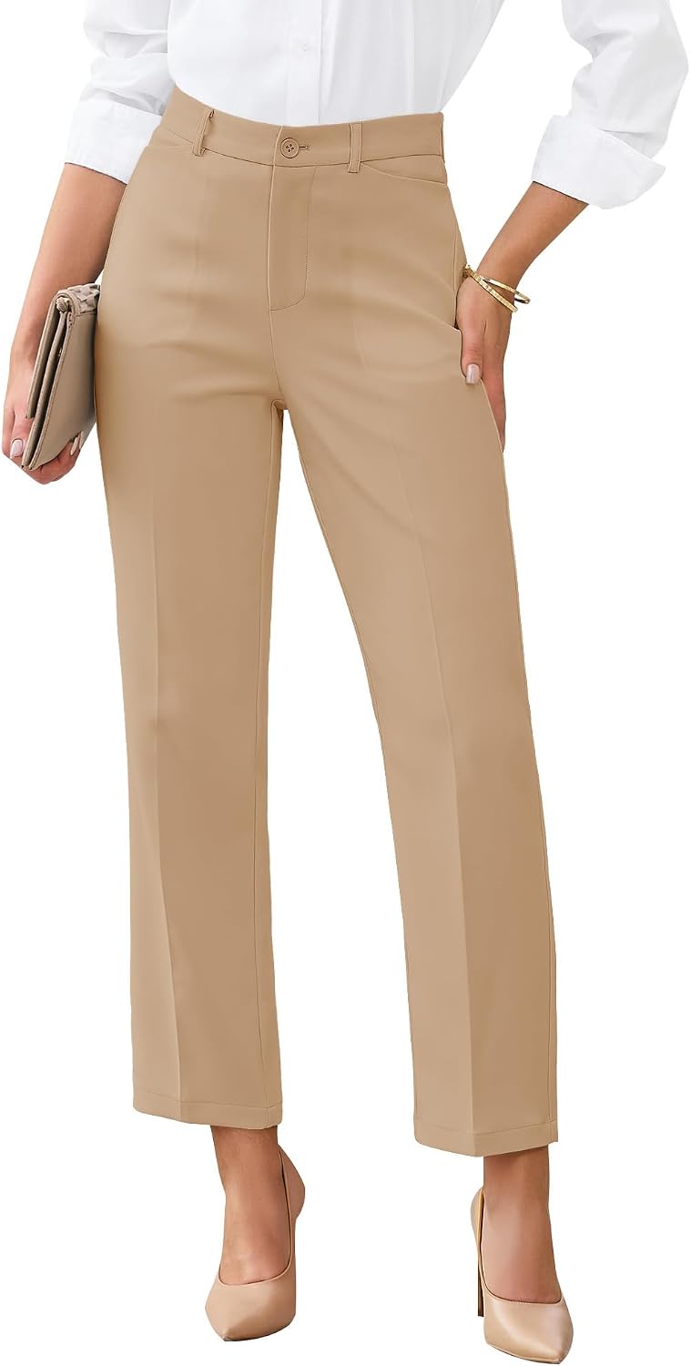GRAPENT Womens Dress Pants Business Casual Ankle Straight Leg Trousers Elastic Waist Office Work Pants with Pockets