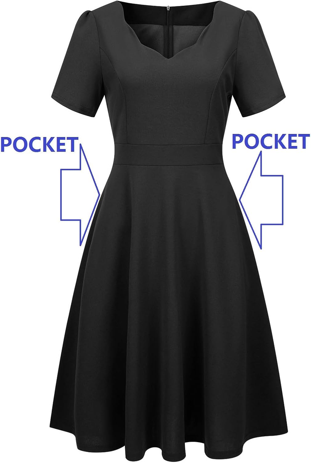 Women's Elegant Vintage 50s Scallop Trim V-Neck Casual Work Dress Swing A Line Cocktail Party Dresses with Pockets 755 - Image 5
