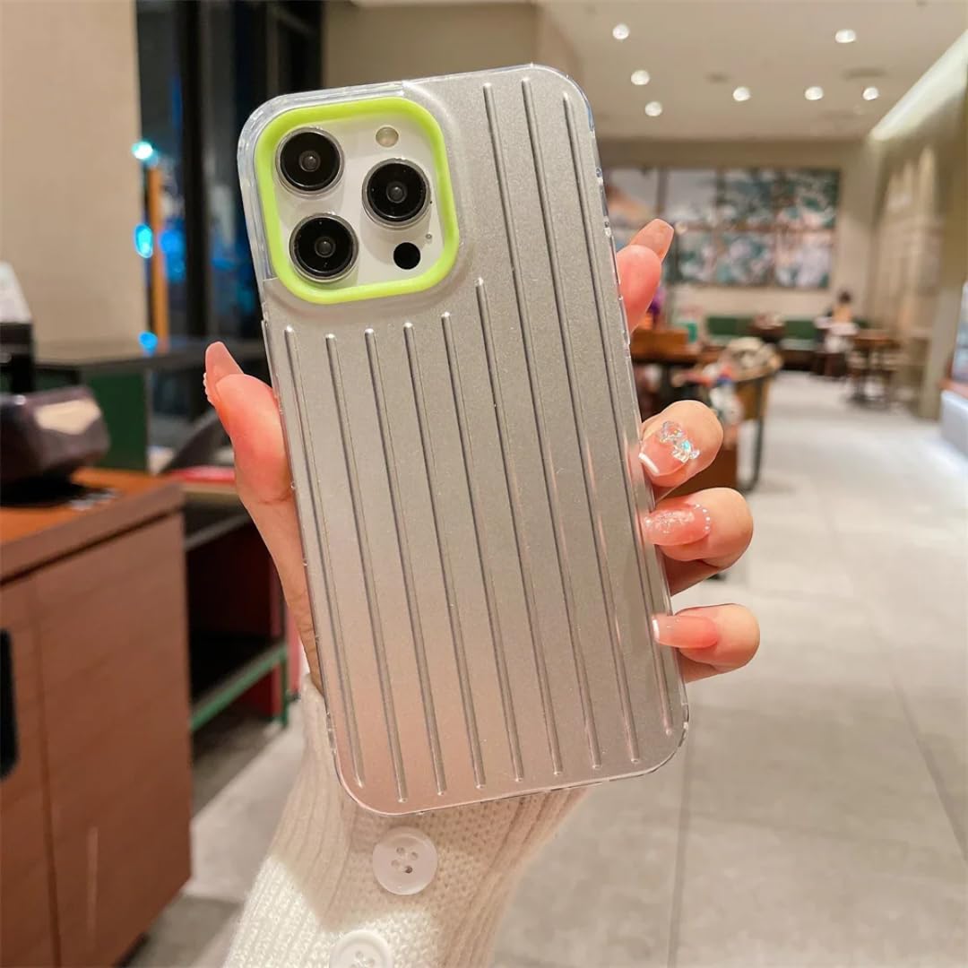 Coque iPhone 14 Pro rigide design rayures argent-vert expression de style