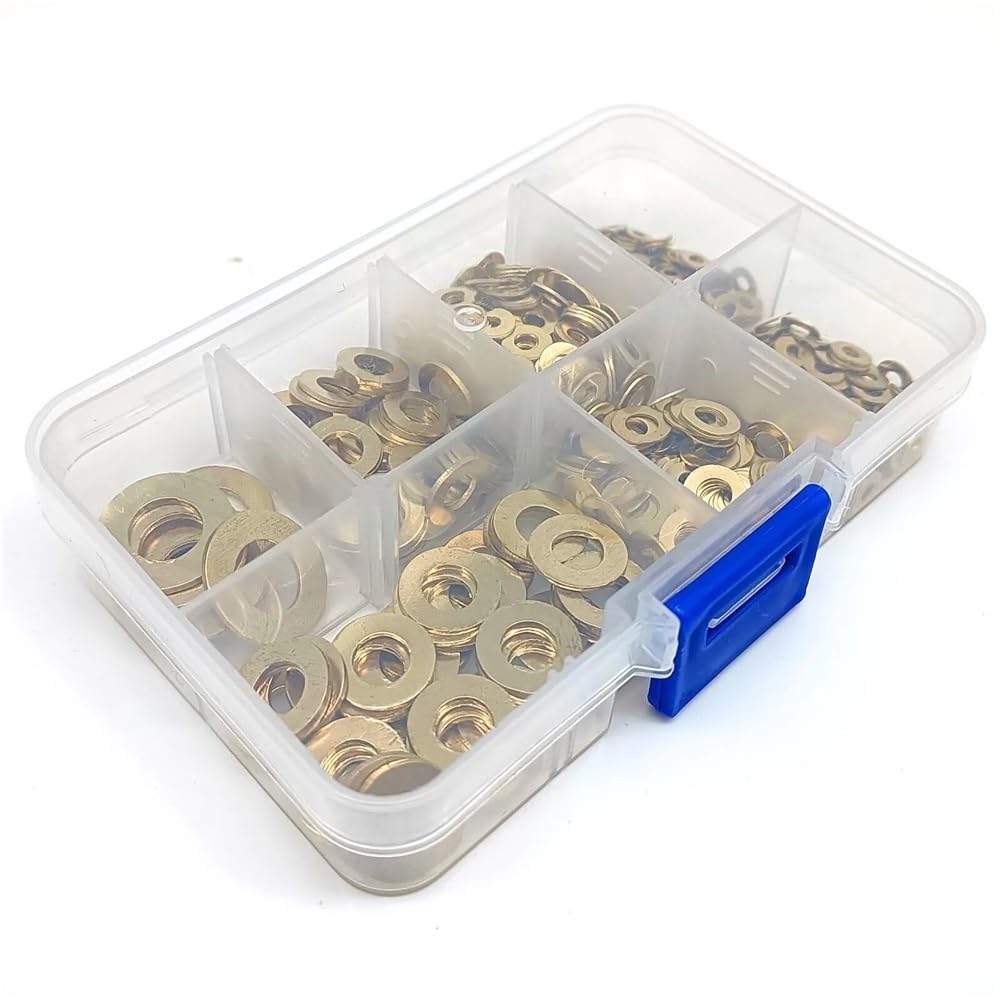 Assortiment de rondelles plates en laiton massif et cuivre, tailles mixtes M2, M2,5, M3, M4, M5, M6, M8