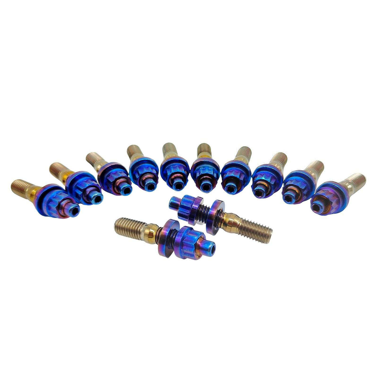 RISON-Titanium 6 Set Titan Auspuffkrümmer Stehbolzen Kit M8x1.25x65mm, GR5 Titan Ansaugung Auspuff Bolzen und Muttern Kit, Krümmerstehbolzen passend für Ford, Honda (Gebrannt Blau)