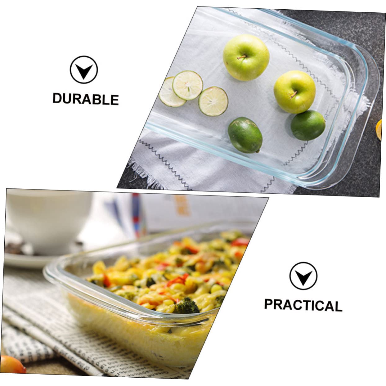 Bandeja de Vidrio Templado Resistente al Calor 2l 1 Pieza | Blanco, Fácil de Limpiar, Apta para Microondas Doméstico, Formato Transparente para Horneado y Uso Diario