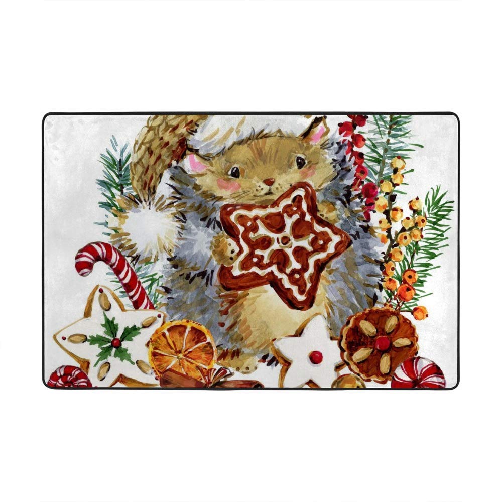 Tapis de Noël velours corail 183x122cm au design écureuil de qualité supérieure