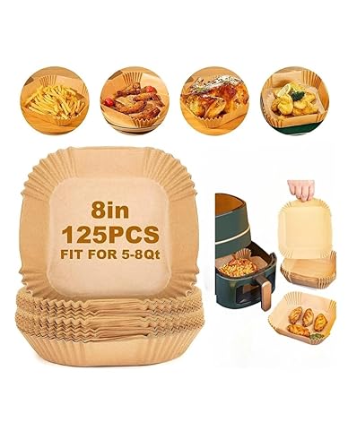 Air Fryer Paper Liners, 8-inch, 125 Count, Non-stick Disposable for