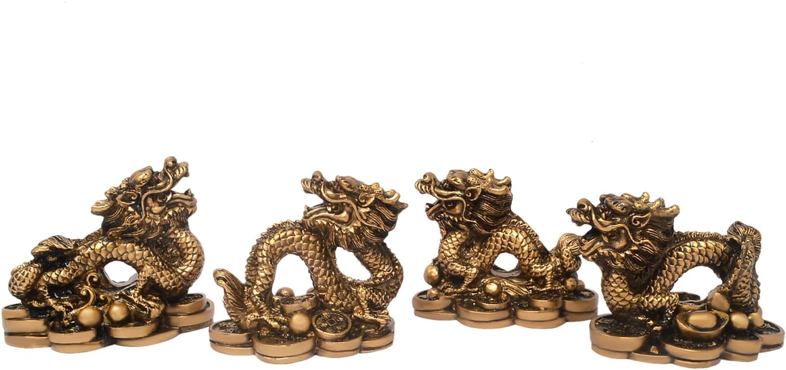 JuanxianFeng Shui Statue Resin Dragon Copper Coin Decoration Home Office Decoration Good Luck Wealth 2024 New Year Gift, 4PCS, W5517