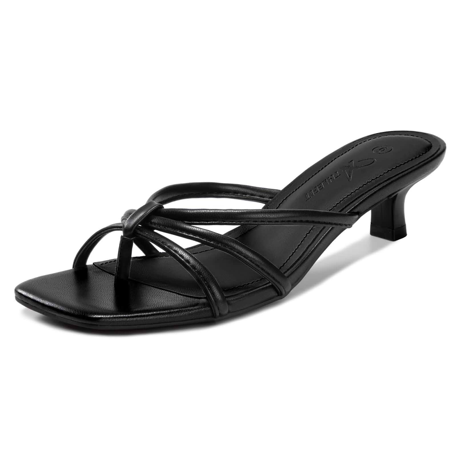 Athlefit Kitten Heels for Women Flip Flop Thong Heeled Sandals 1.57 inch Low Heel, Square Toe, Easy Slip-On, 5mm Cushioned Insole, All Day Comfort for Summer, Wedding, Cocktail, Date Night