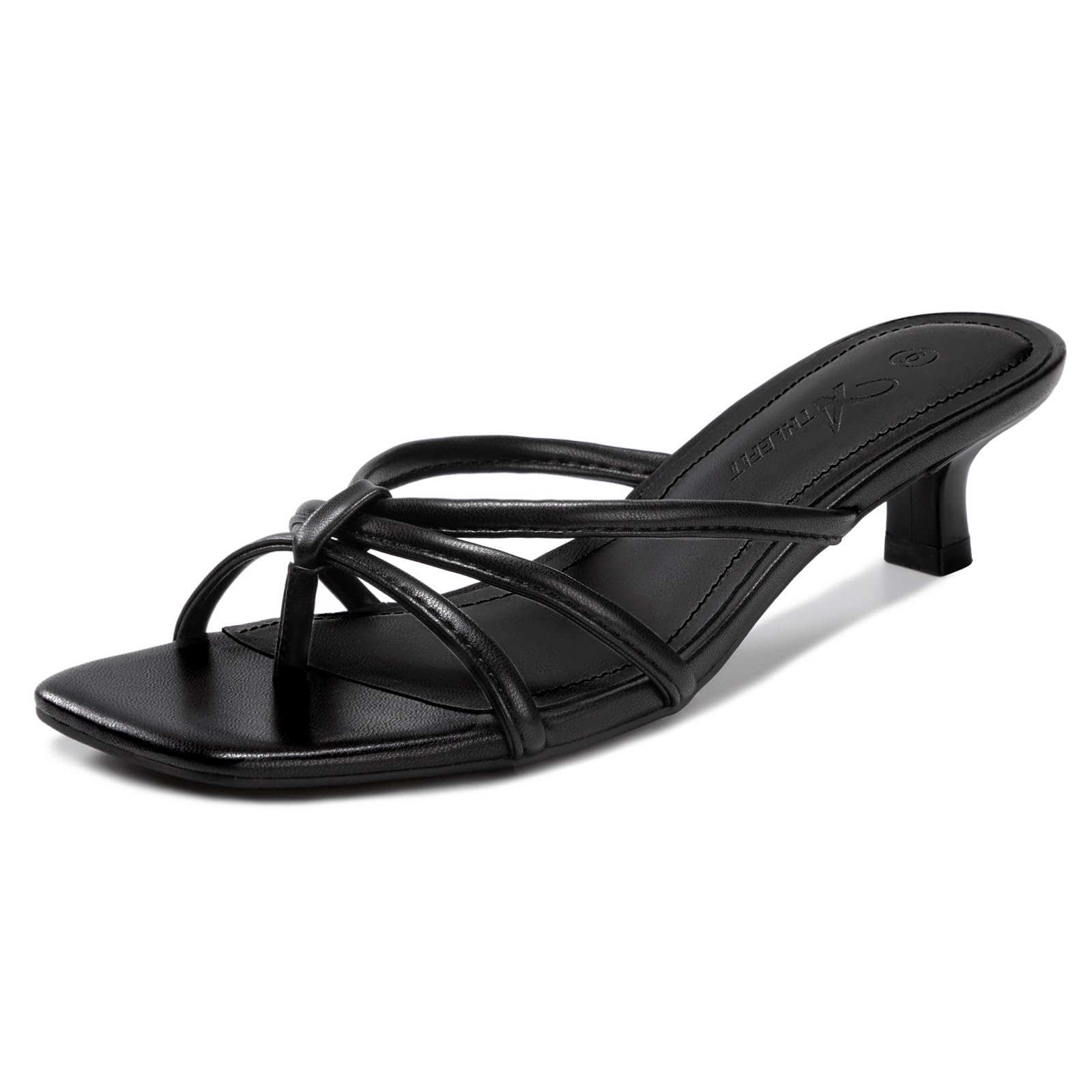 athlefit kitten heels for women square toe strappy flip flop low heels slip on thong heeled sandals
