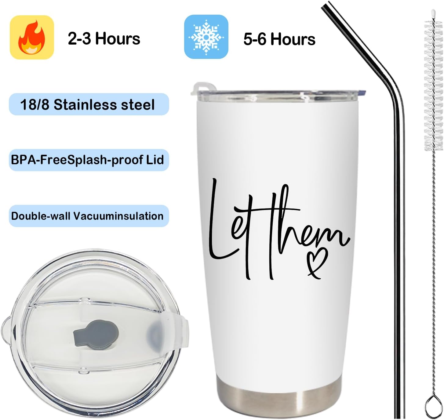 Let Them Motivational Tumbler, Mental Health Therapist Gifts Stainless Steel Tumbler with Lid and Straw 20oz, Inspirational Positive Affirmation Gifts Travel Coffee Cup image 2