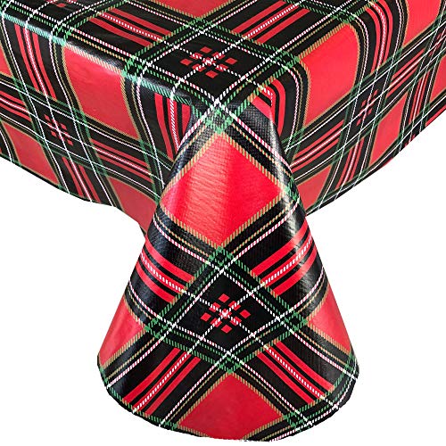 🛒 Crazy Deals Hamilton Red and Black Scottish Tartan Plaid Christmas Print Vinyl Flannel Backed Tablecloth by Newbridge, Traditional Plaid Xmas Tablecloth, (60 Inch x 84 Inch Oval)
