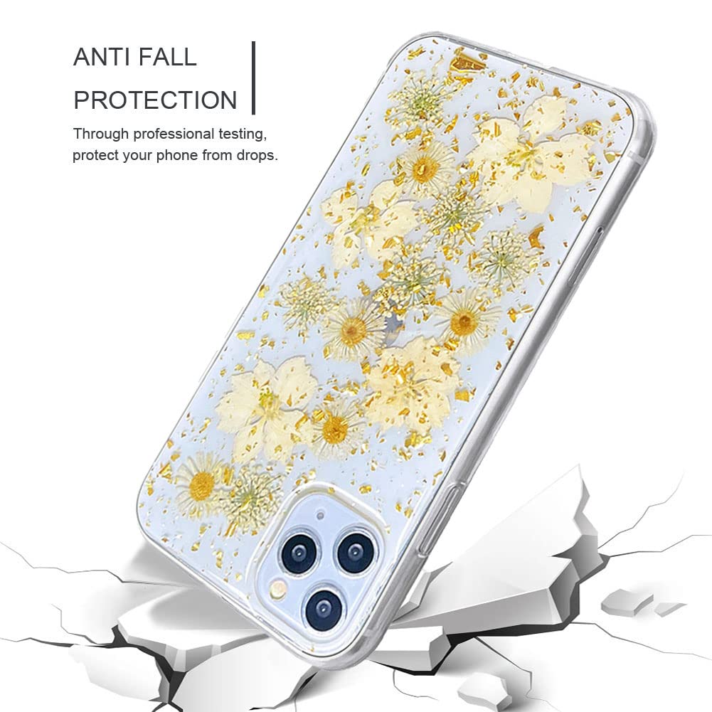 Custodia Abbery Per IPhone 11 Pro Max Con Fiori Secchi Naturali - Silicone Trasparente, Motivo Floreale Unico
