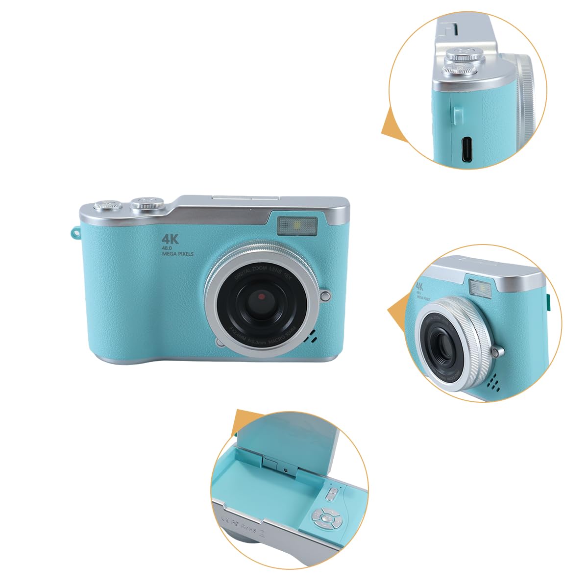 Appareil photo numérique, 1080p 48MP, pour vlogging, avec écran orientable à 180°, pour la photographie et l'enregistrement vidéo (vert)