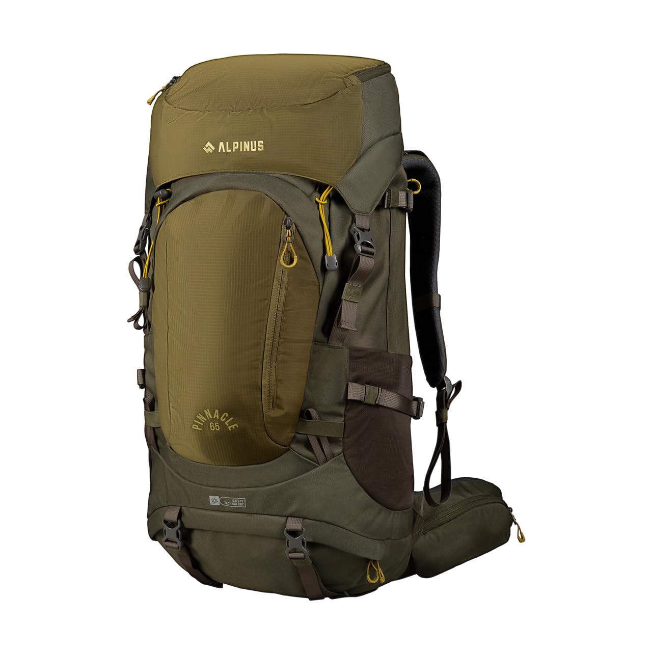 Alpinus - Pinnacle 65L plecak turystyczny, plecak sportowy i outdoorowy, trekkingowy z dużą komorą główną, wytrzymały materiał, ergonomiczny - oliwkowy
