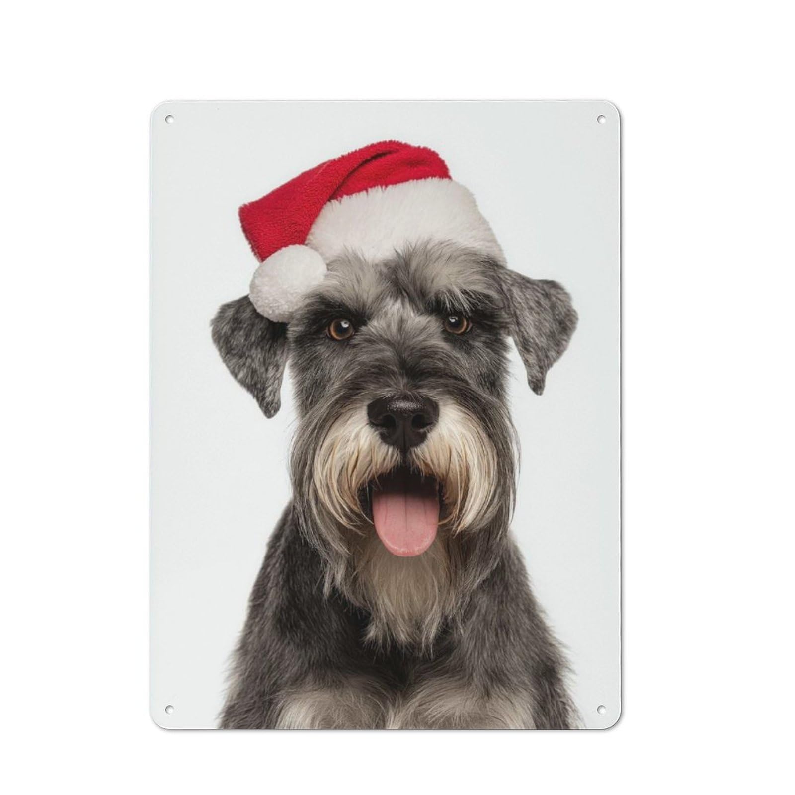 Junmoney Standard Schnauzer With Santa Hat Tin Wall Plaque 40X30cm With For Home Office Or Studio, Gift Idea At Christmas For Creative Workspace Decorators