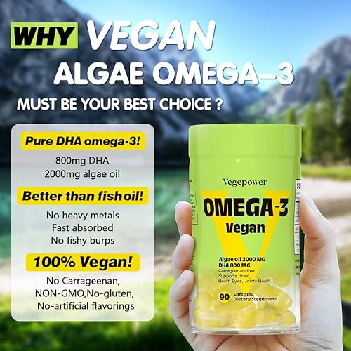 Miniatura 3 de Suplementos veganos Omega-3 DHA  Alternativa de aceite de pescado premium del aceite de algas  90 cápsulas blandas sin carragenanos  Ácidos grasos