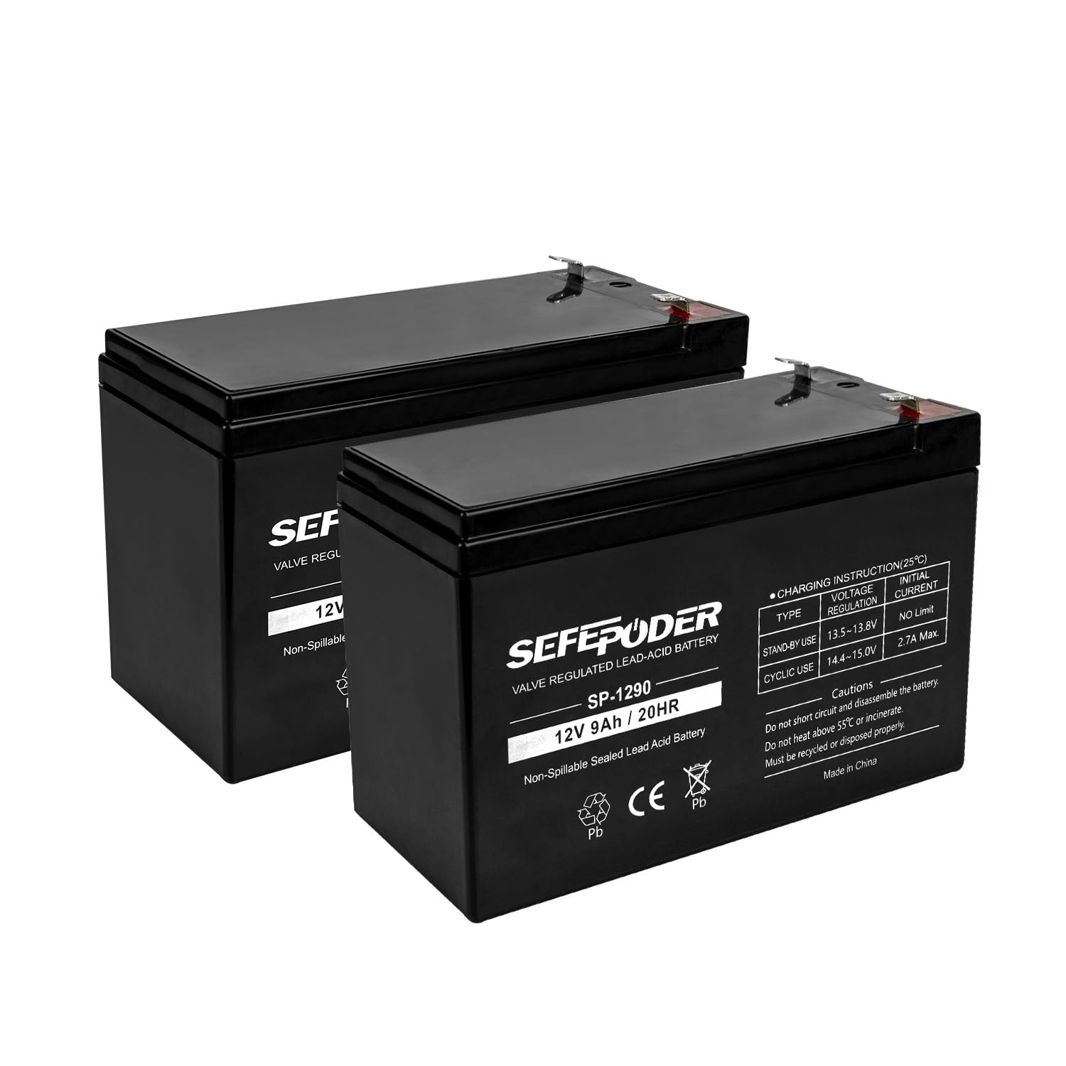 Photo 1 of SEFEPODER 12V 9Ah Rechargeable Sealed Lead Acid Battery?SLA? 2 Pack (F2 Terminals)
