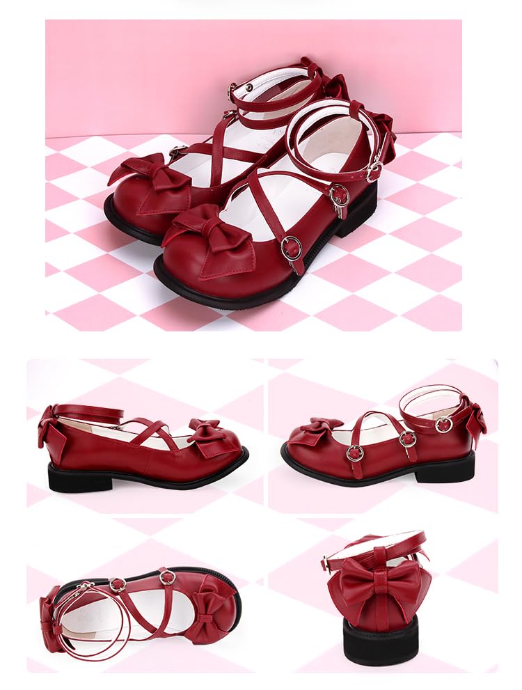 BEROBELLO Sweet Lolita Kawaii Mary Jane Cosplay Party Shoes, Bow Detail, Cross Straps, Low Heel2