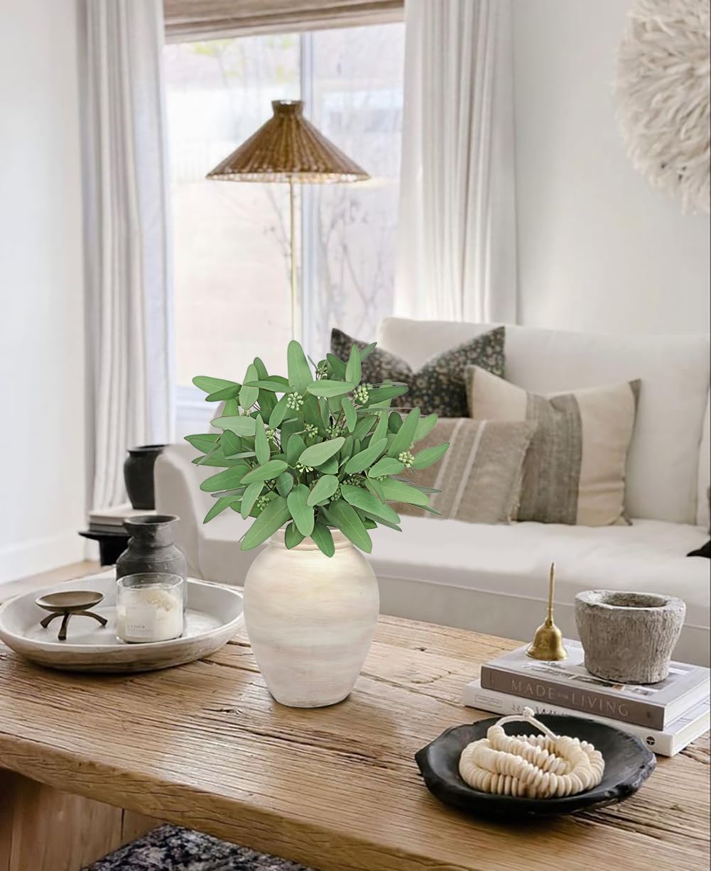 DILATATA Lot de 16 tiges d'eucalyptus artificielles de 35,6 cm - Pour bricolage, arrangements de bouquets, centres de table, décorations de douche - Tiges d'eucalyptus artificielles