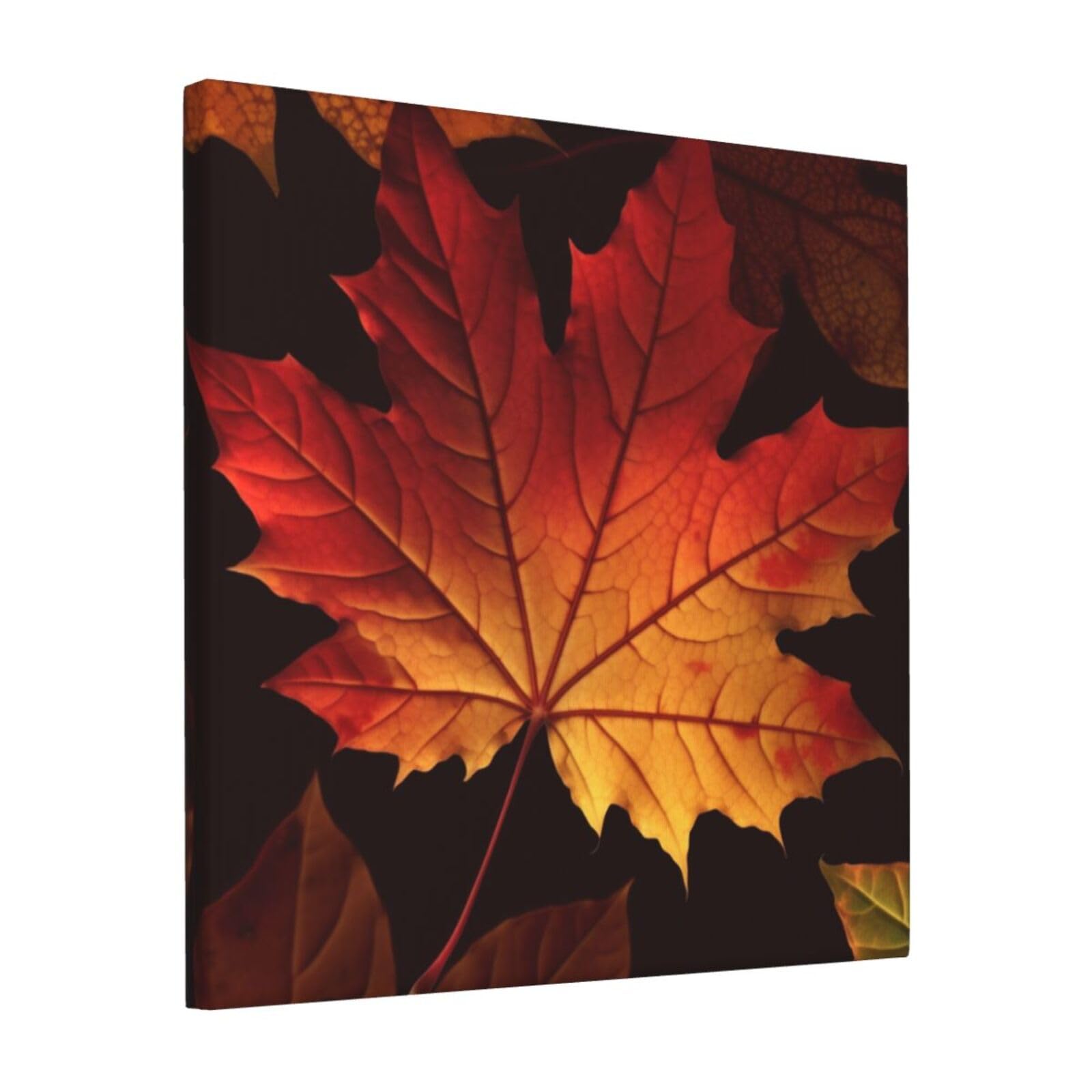 KLOPH Fall Autumn Leaves Canvas Wall Art for Living Room 12"x12" Modern Artwork Painting for Bathroom Hanging Canvas Prints Aesthetic Wallart for Bedroom Kitchen Office Wall Decor
