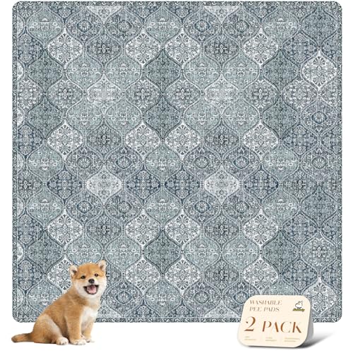 Image of nunubaby 2PACK Washable Pee Pads for Dogs, Stylish, Non-Slip and Leak-Proof Pee Pads. Reusable Potty Pads for Dogs for Crates and Floors.(Blue /Multi,72 inch x72 inch )