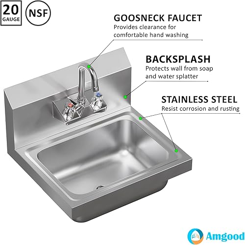 Miniatura 4 de AmGood Fregadero de mano montado en la pared con grifo de cuello de cisne | 17" x 15"