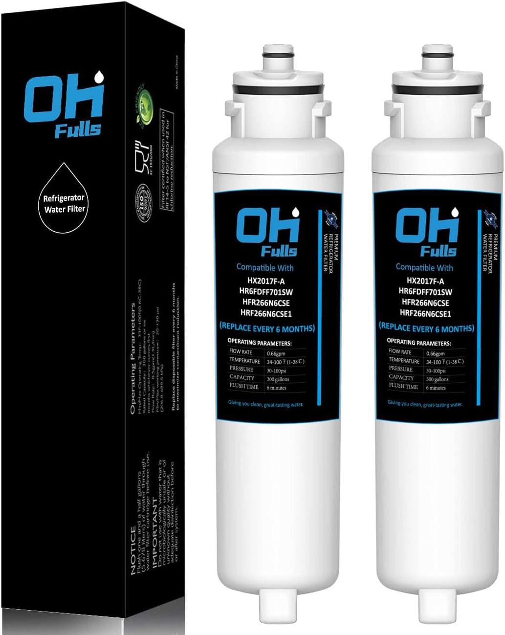 Water Filter HX2017F-A Replacement, Compatible with Hisense HX2017F-A, HX2017FR-A Water Filter Cartridge, 2 Filters Included