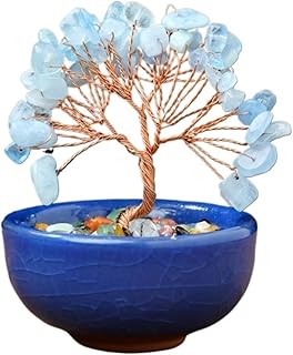 Árbol de Cristal Oficina Árbol De Dinero Cristal con Base Piedras Preciosas(Blue)