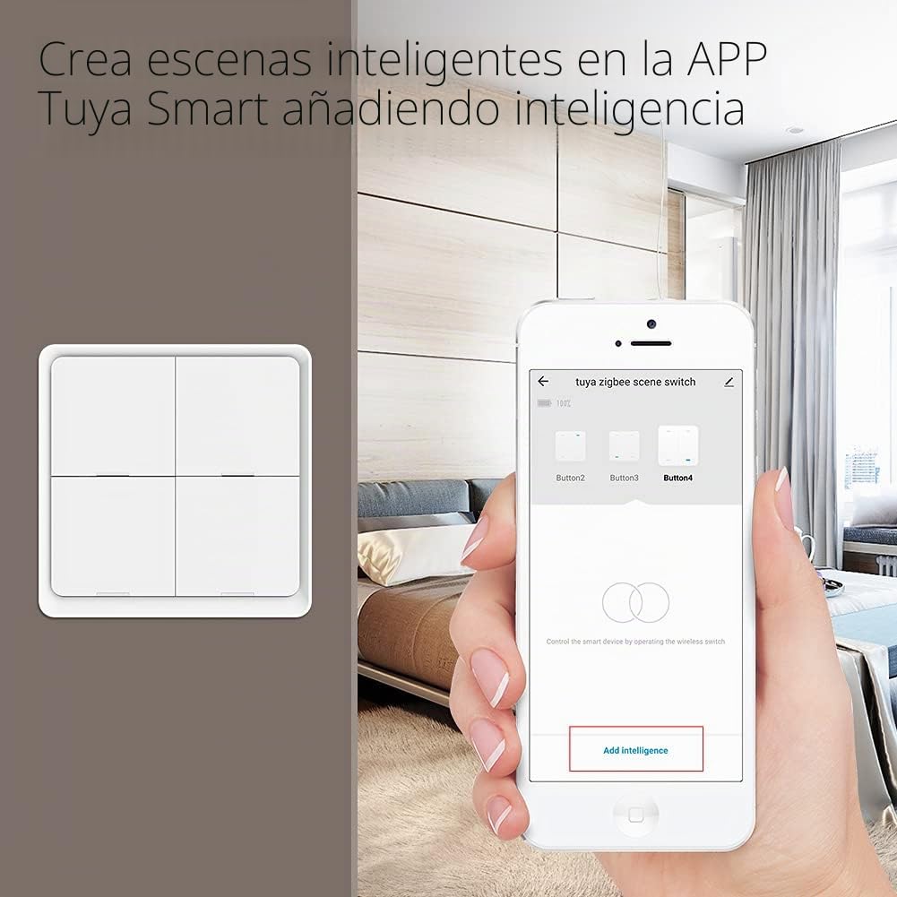 MOES Zigbee Interruptor Inalámbrico Inteligente, 4 Vía 12 Scene Smart Button Switch para Tuya Smart Device, Requiere Tuya/MOES/Smart Life APP(batería incluida,blanco)
