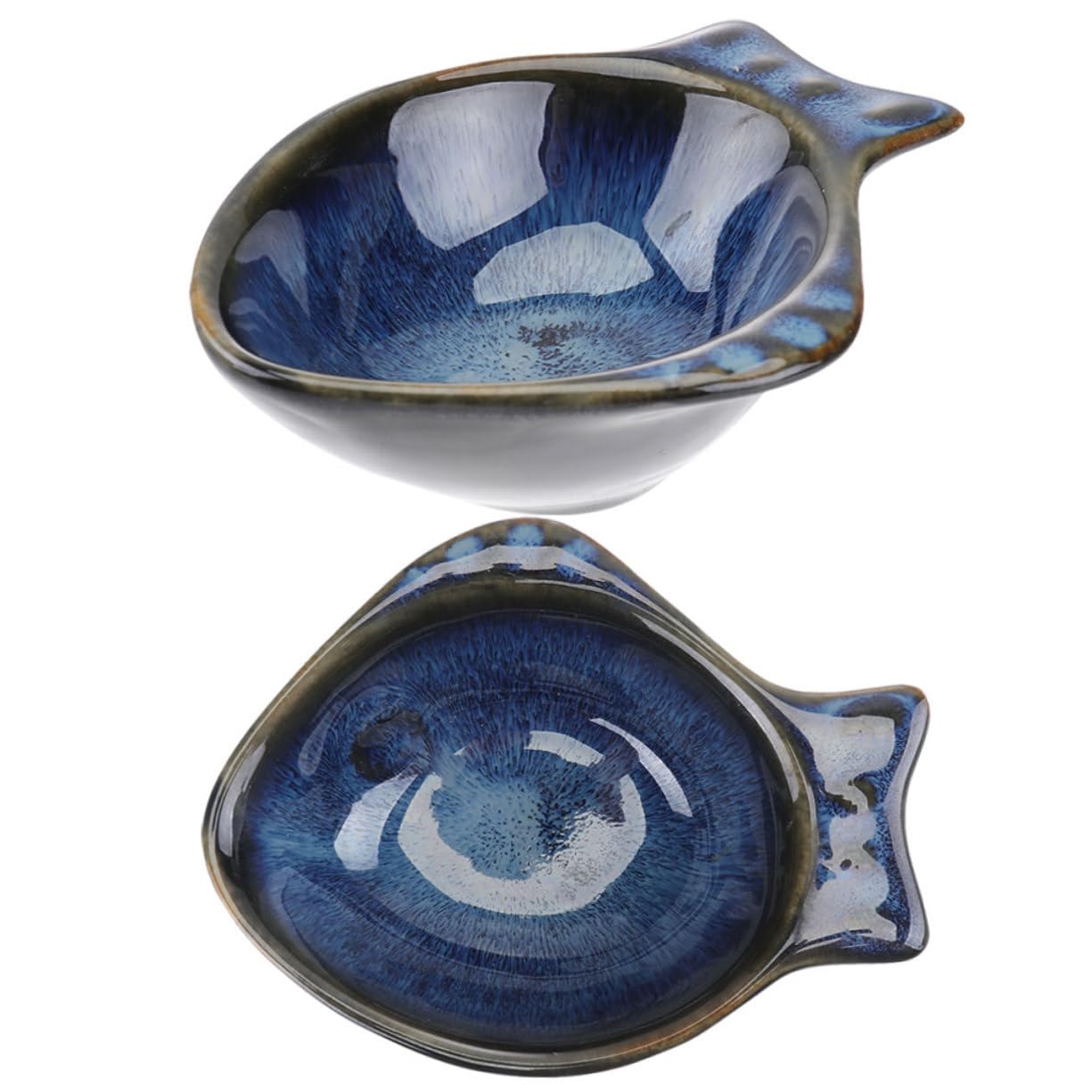 VICASKY 2pcs Ceramic Sauce Dish Fish Shaped Appetizer Plates for Dipping Sauces for Condiments Sides Desserts for Parties Celebrations