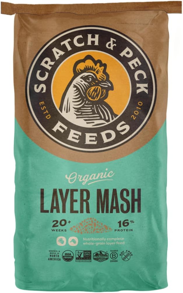 Whole Grain Layer Mash Chicken and Duck Feed - 40 lbs Bag - Corn-Free and Soy-Free - 16% Protein, Certified Organic and Non-GMO Project Verified Chicken Food