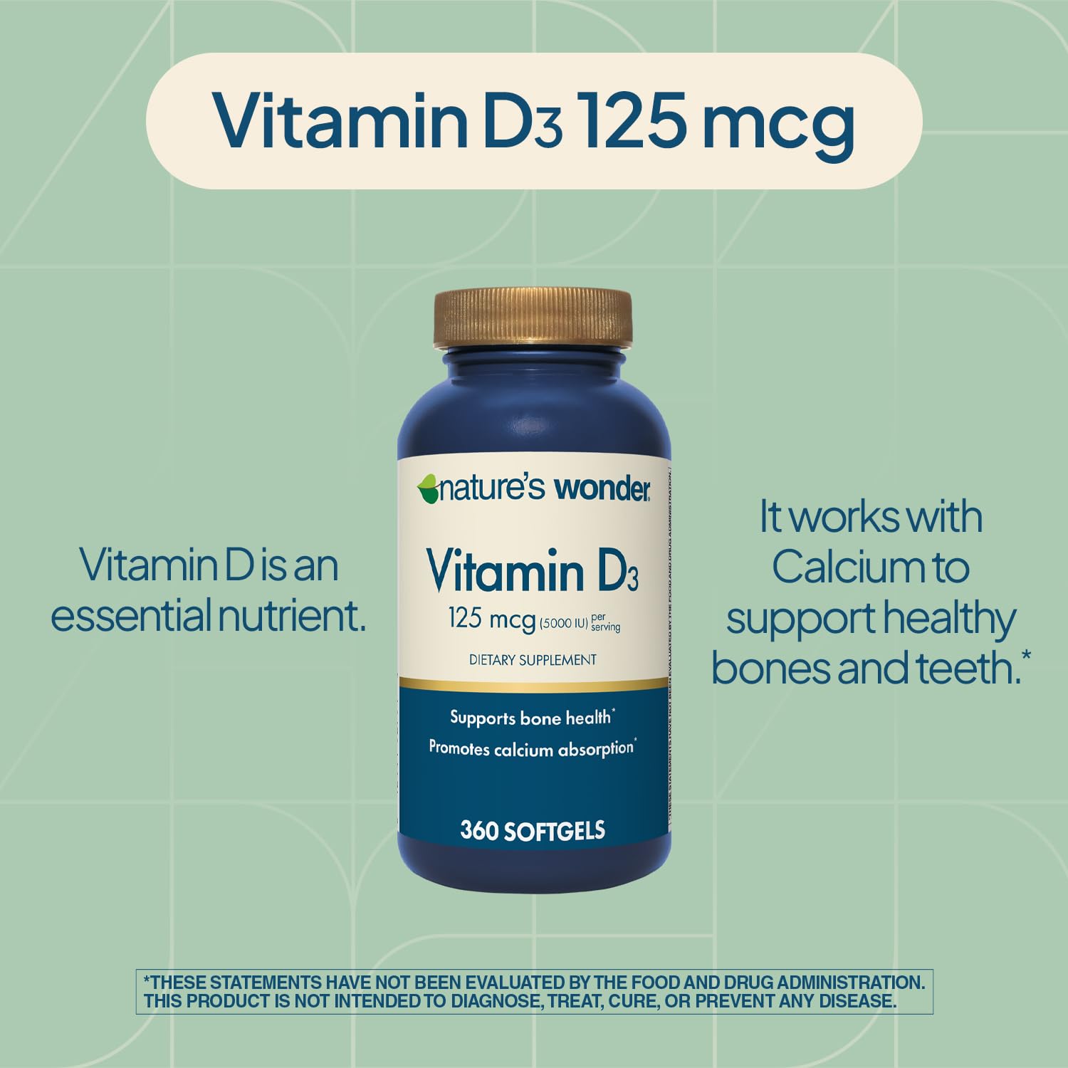 Nature's Wonder Vitamin D3 5000 IU High Potency, Gluten-Free, 360 Softgels — Amazon image 3