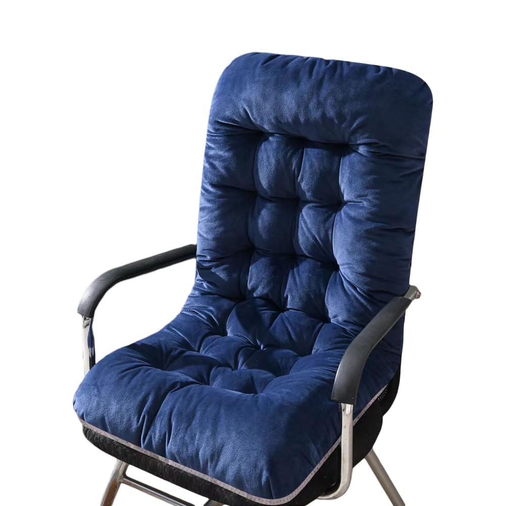 Office Chair Cushion with Backrest 17.7" x 37" - Soft & Plush One-Piece Seat Pad with Back Elastic Band & Ties for Dining Chair Pads, Outdoor & Garden Rocking Chairs (Navy Blue)