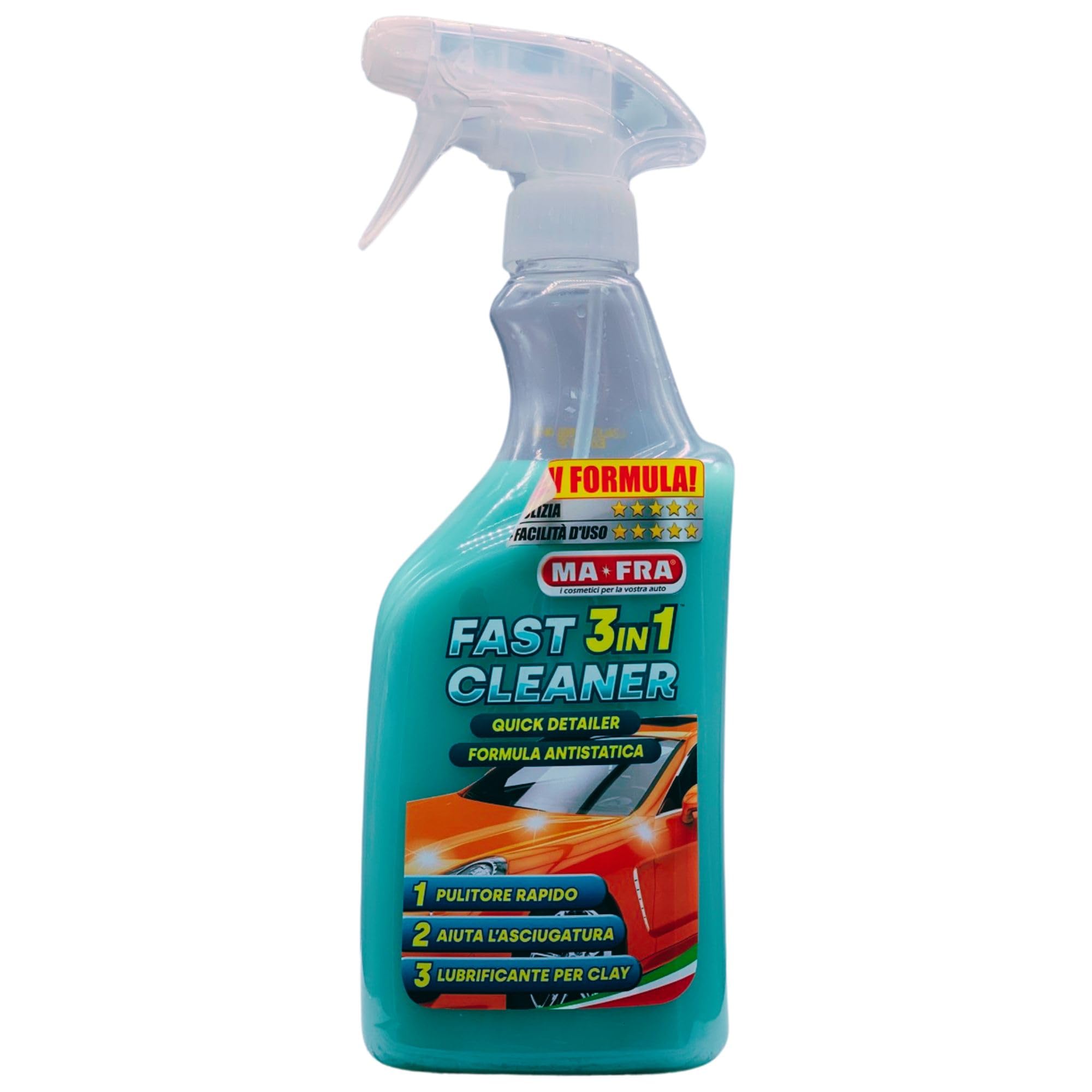 Pulitore Spray Rapido Lucidante e Lubrificante Per Claybar FAST 3In1 CLEANER, Elimina Lo Sporco Superficiale e Il Guano Dei Volatili, Con Effetto Anti Pioggia e Anti Impronta 500ml (6 Spray)