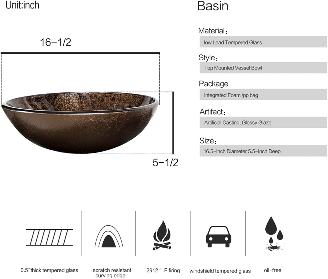 Basin specifications diagram