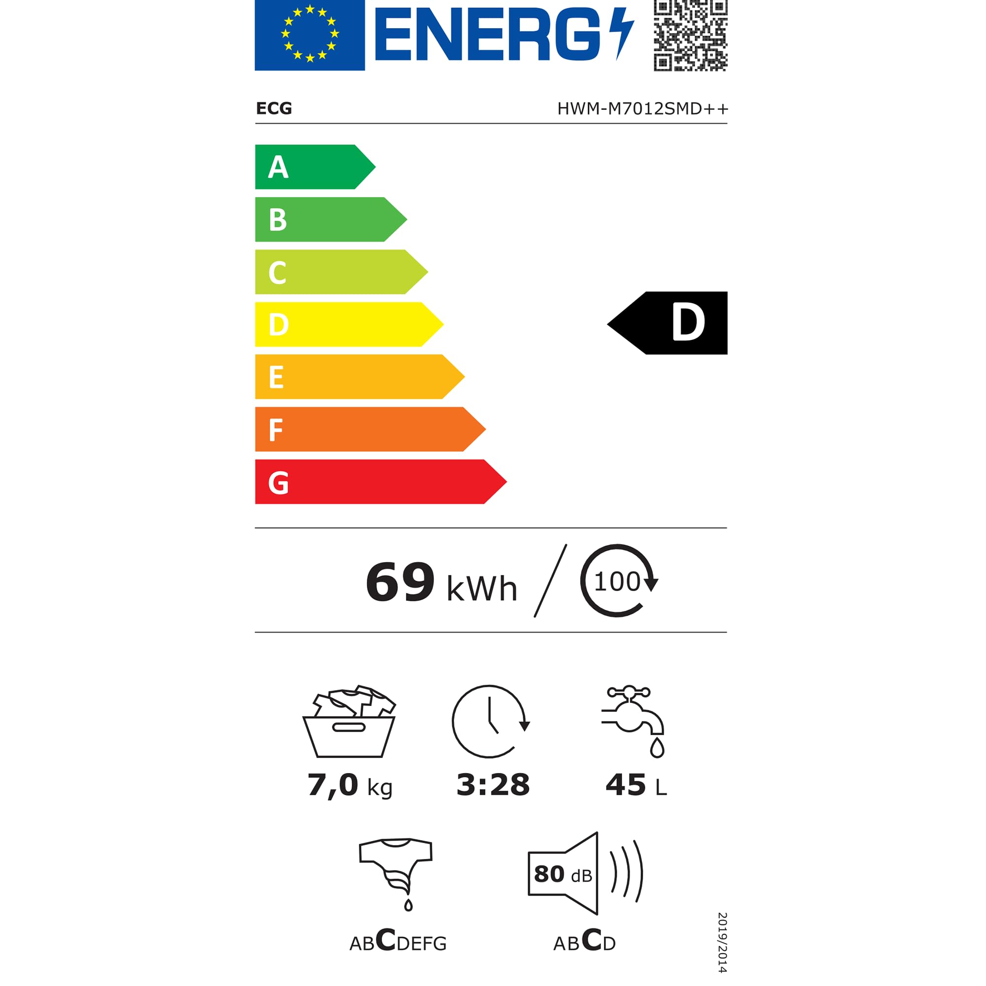 Slim Waschmaschine HWM-M7012SMD++ – 7 kg Fassungsvermögen für platzsparendes Waschen, 1.200 U/min Schleuderdrehzahl, Energieeffizienzklasse A, Weiß, Zuverlässig, 5 Jahre Garantie