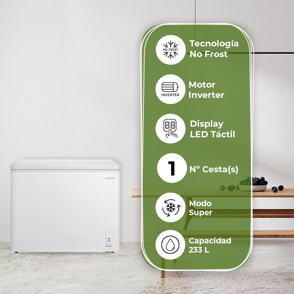 Aspes Congelador Horizontal Horeca Blanco ACHH2500ENFDC. Capacidad 233 Litros, Dual Cooling, 1 Cesta, Bajo Nivel Sonoro, Eficiencia Energética Clase E