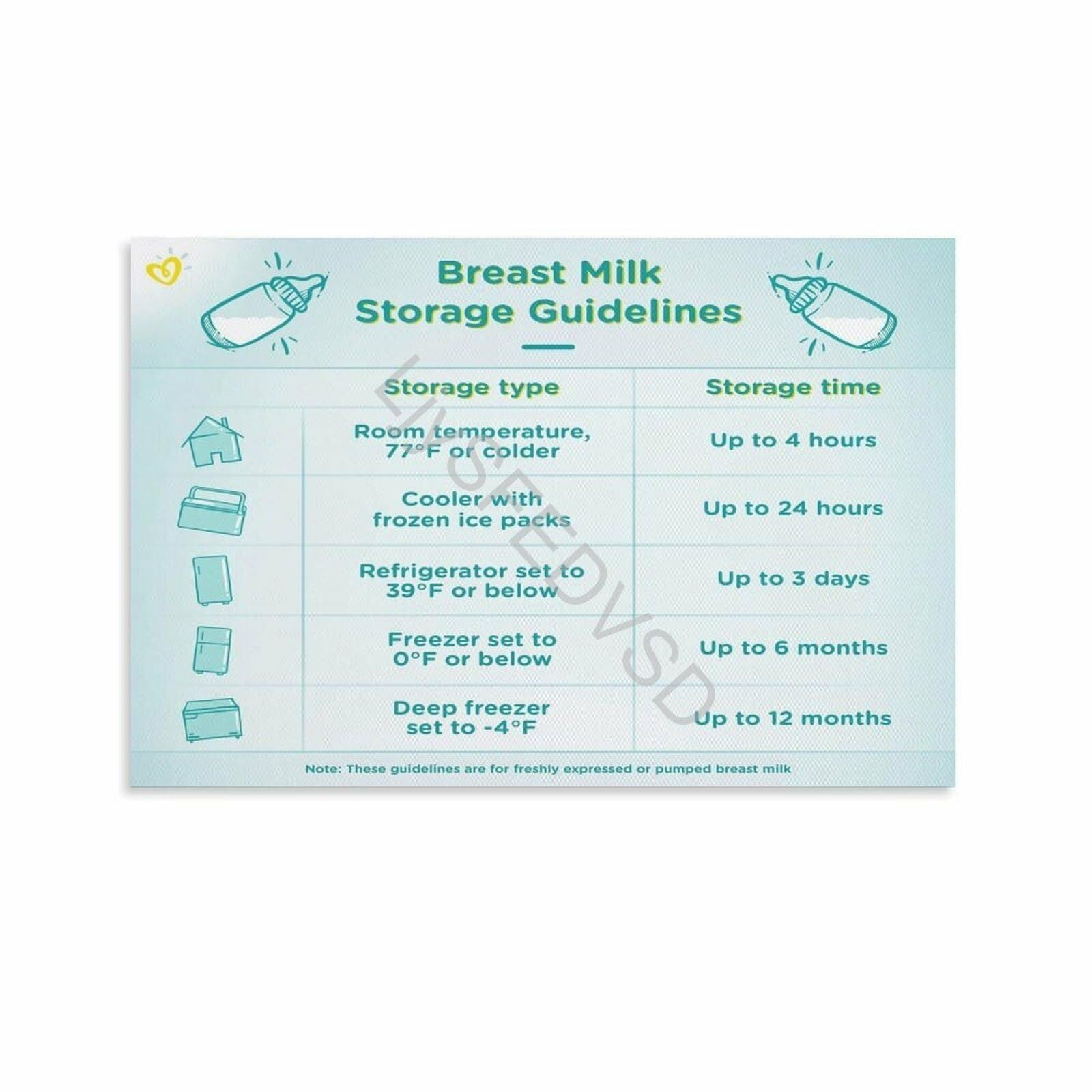 NWPNLXEA Expressed Breast Milk Storage Times Chart Lactation Consultant Office Decor Pediatric Clinic Wall-Art Canvas Print