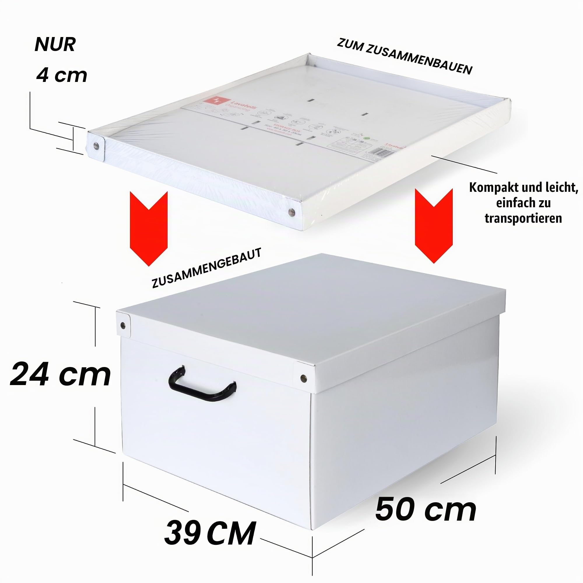 Lavatelli Set aus 6 Aufbewahrungsboxen mit Deckel – Große Kleiderboxen aus Karton 39x50x24 cm – Robust, leicht zu montieren, mit Tragegriffen – Perfekt für Kleiderschrank & Saisonwechsel Hortensien