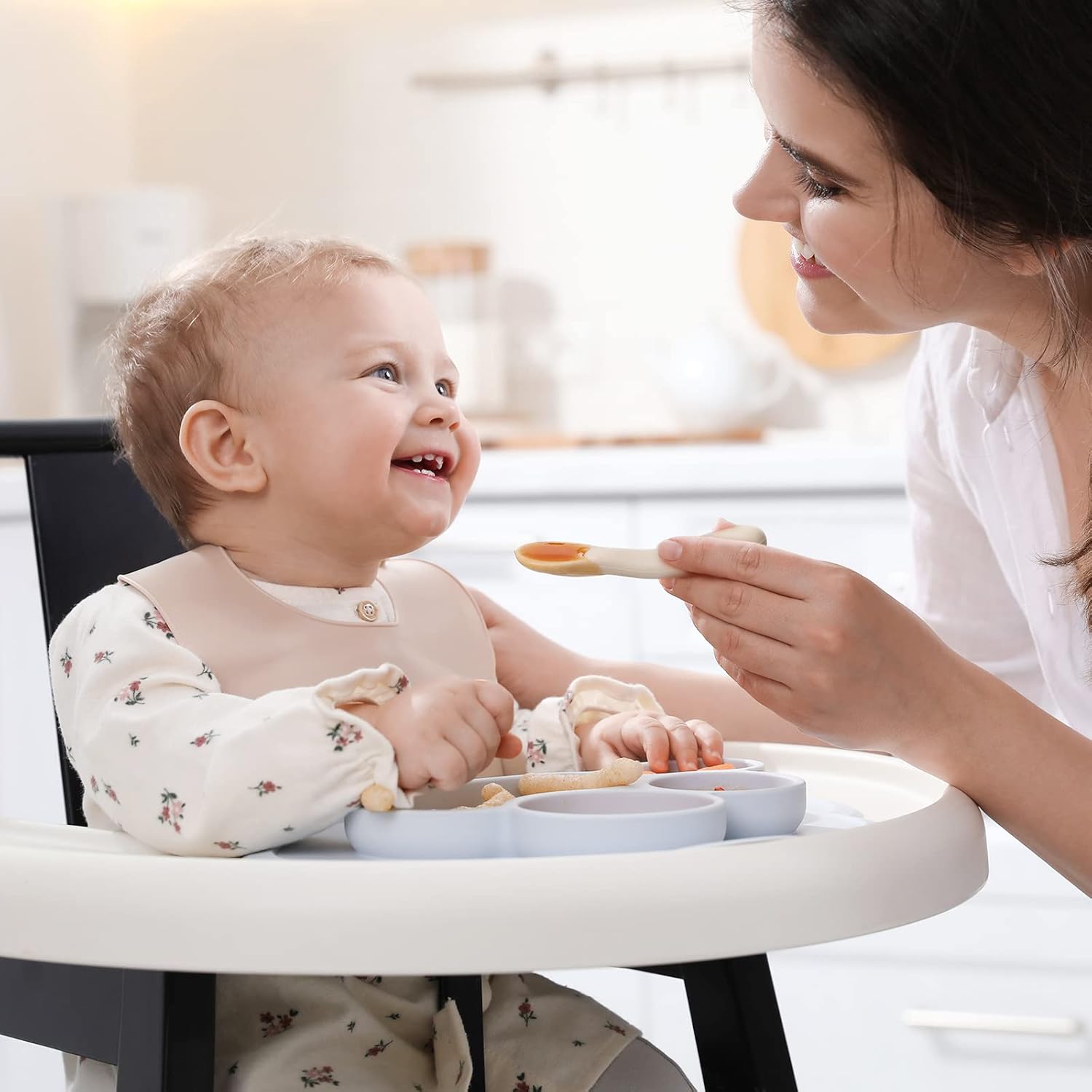 6 Pack Baby Spoons, Shorter Length for Self Feeding, First Stage Spoons, Food Grade Silicone, 6+ Months, Baby Training Spoons, Dishwasher Safe & Boil-proof Brown