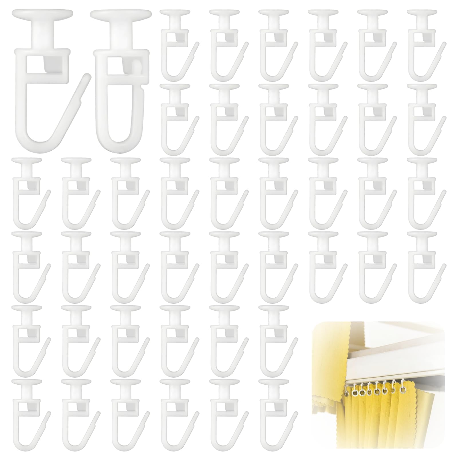 Crochets de Rideau Tête 11 mm 125 Pièces pour Rails et Tringles Plafond