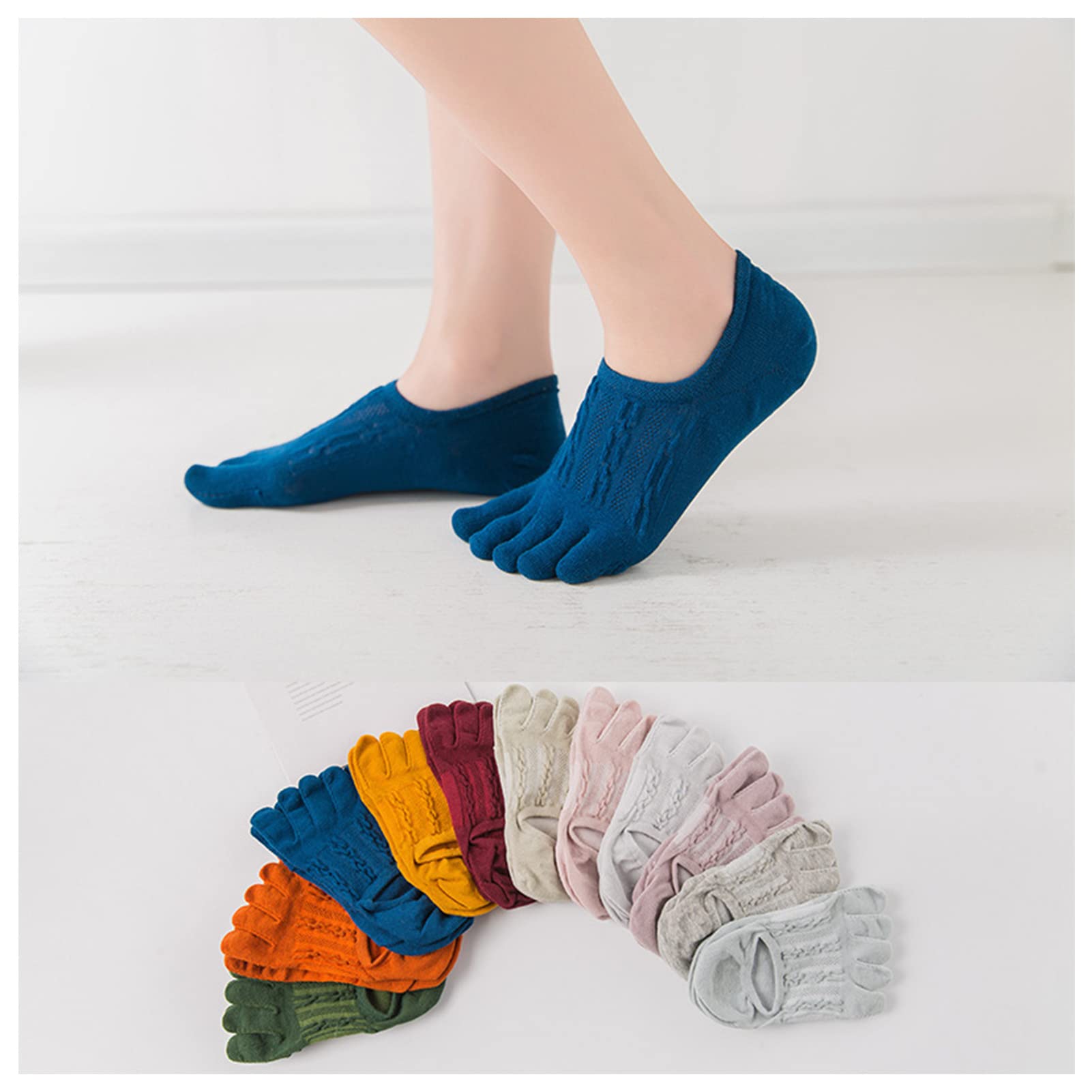 werdribo 5 Pairs Toe Separator Socks, No Show Cotton Five Finger Socks, Cotton Compression Women Men Running Sport Socks (5 Pairs)