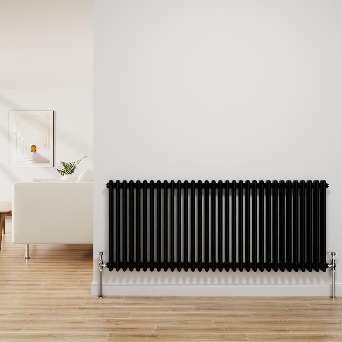 NRG Traditional Radiator Black Cast Iron 2 Column Horizontal Central Heating Bathroom Radiators 600x1460mm