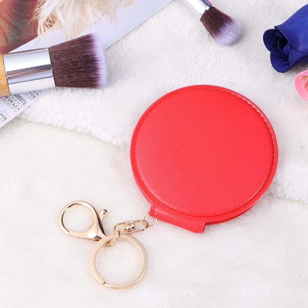 NOLITOY Double Sided Folding Pocket Mirror PU Red Compact for Women image 3