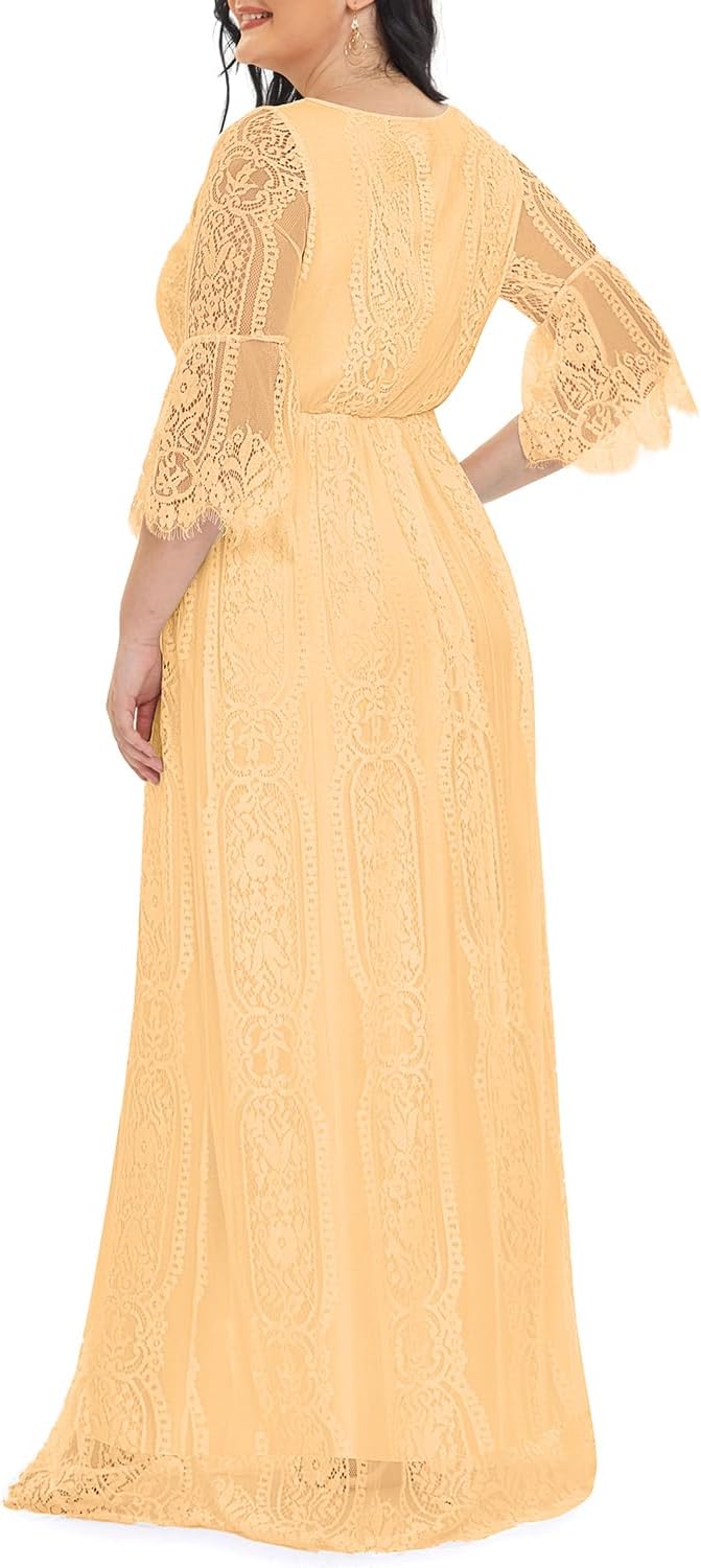 Plus Size Wedding Dress Boho - Maxi Bridal Shower Bohemian Formal Lace Long Dresses