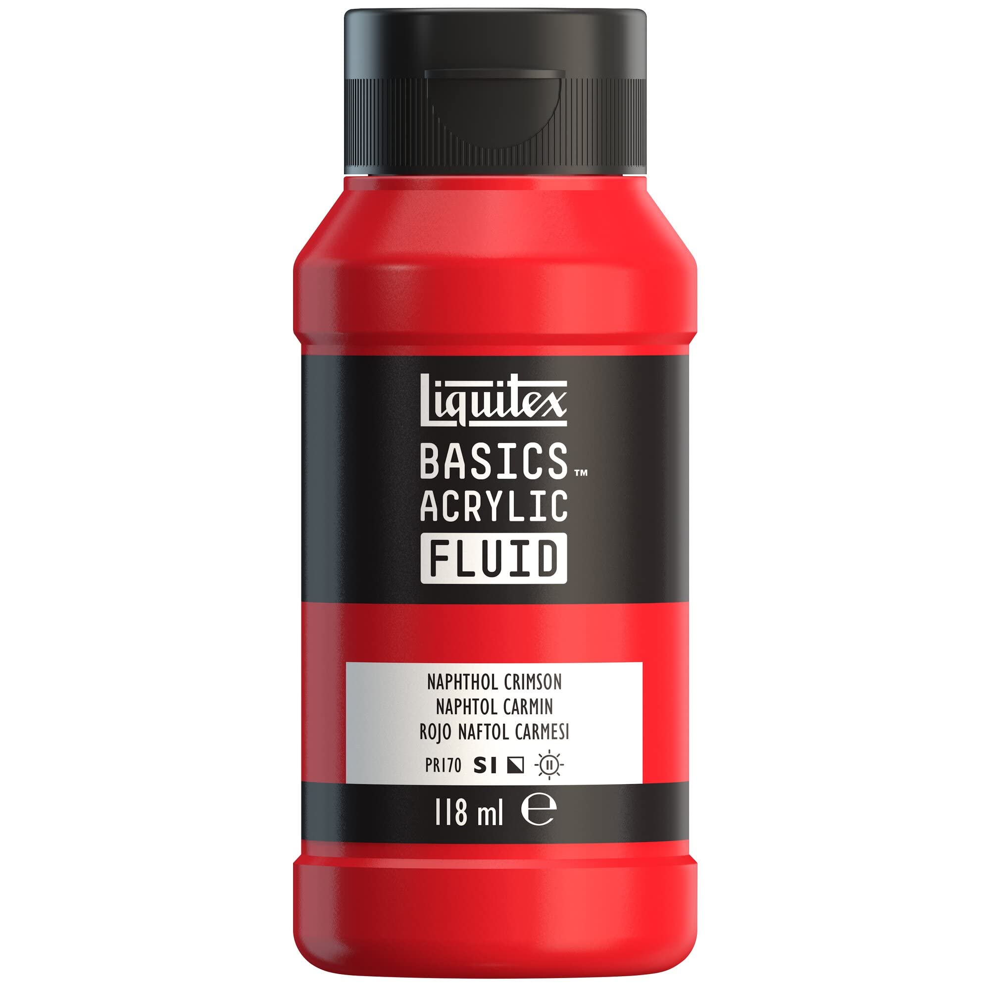 Liquitex 8870387 Basics Fluid Acrylfarbe mit fließender Konsiszenz, schnell trocknend, lichtecht, wasserfest, auf Wasserbasis, 118ml Flasche - Naphtholrot Karmin
