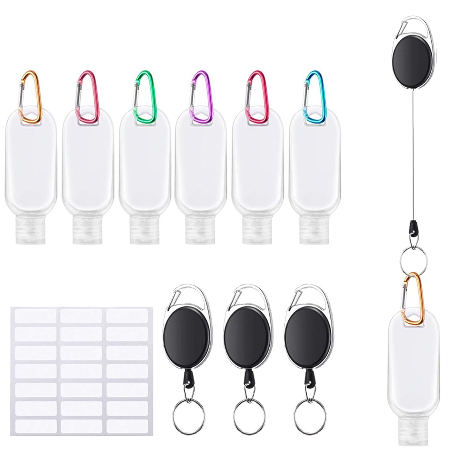 Small Travel Bottles with Keychain, Hand Sanitizer Holder for Backpack, Leakproof Squeeze Plastic Bottles with Clip, Small Refillable Containers in Bulk for Lotion Soap Liquid etc.（1.7oz, 6 Pack） : Beauty & Personal Care